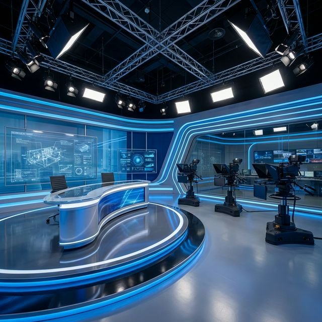 A modern, premium television broadcasting studio